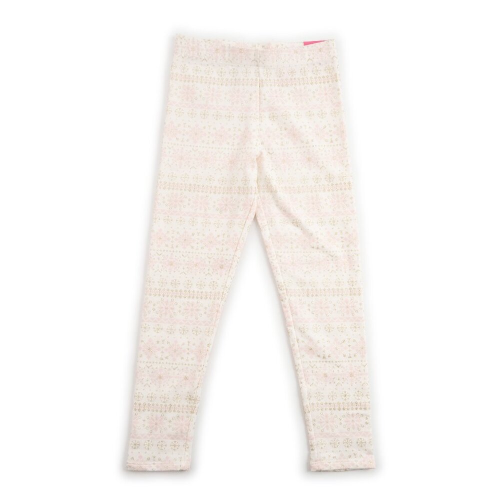 NEW ISAAC MIZRAHI Kids white pink gold glitter snowflakes pants size S